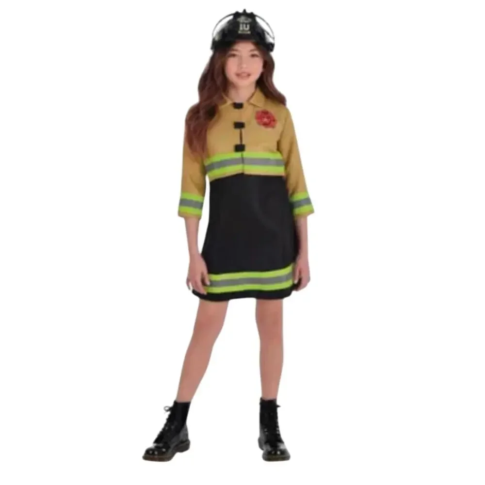 Firefighter Costume Dress & Jacket Girls Child XL 14-16 Halloween Costume NEW